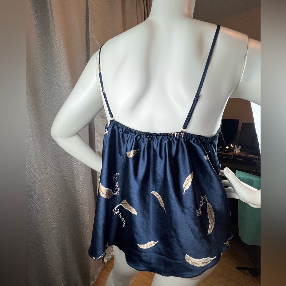 Shein  Lace Feather Print Satin Cami PJ Set 2XL - Picture 4 of 9